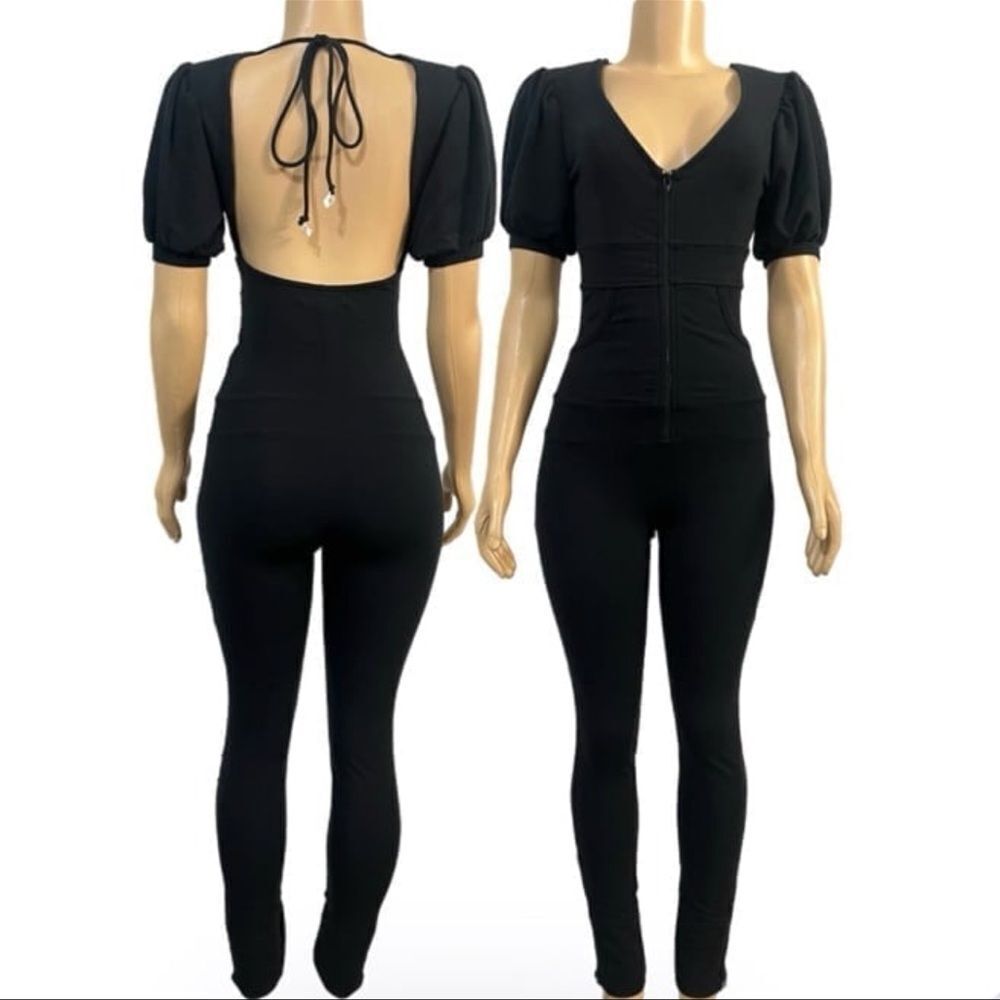 Baby Phat Jumpsuit jumper catsuit one pice open pack Puffy sleeve black New S